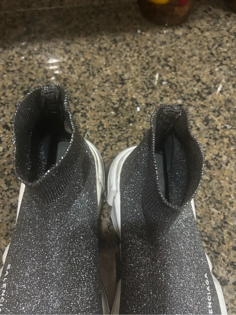 Balenciaga Women’s Black Glitter Sock Sneakers with White Sole - Picture 12 of 13